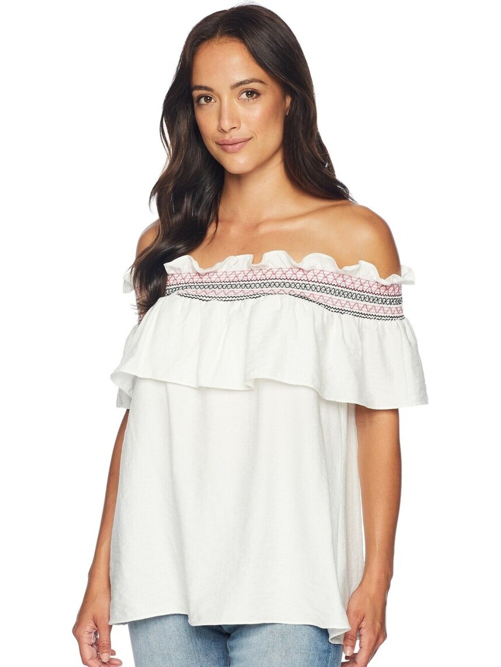 CeCe Off The Shoulder Ruffled Top with RIC Rac Trim New Ivory XS